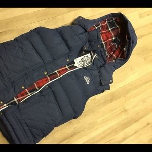 Tokyo laundry navy blue quilted zipper vest n hood